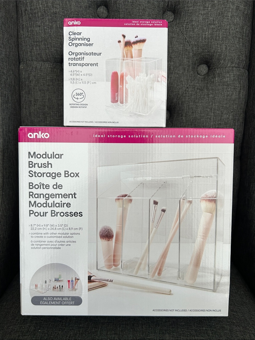 NEW 🆕 Clear Modular Brush Storage Box and Clear spinning organizer